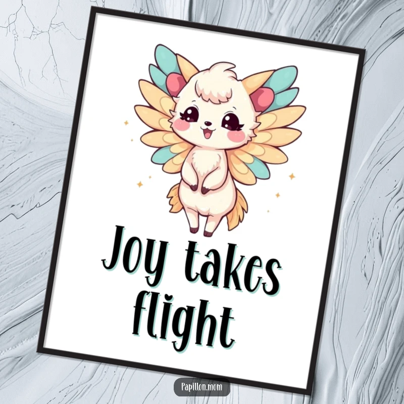 Funny Papillon Lady Poster capturing delicate wings fluttering joyfully, bringing a sense of lightness and cheerful energy to any wall.