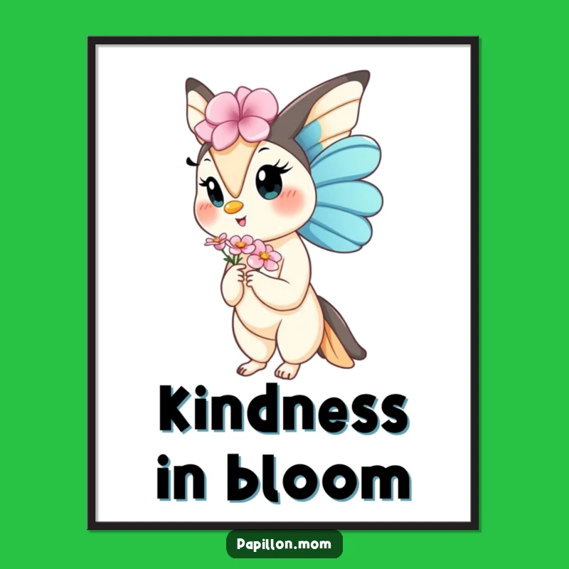 Funny Kawaii Papillon Lady Poster: Gentle Grace with a Flower