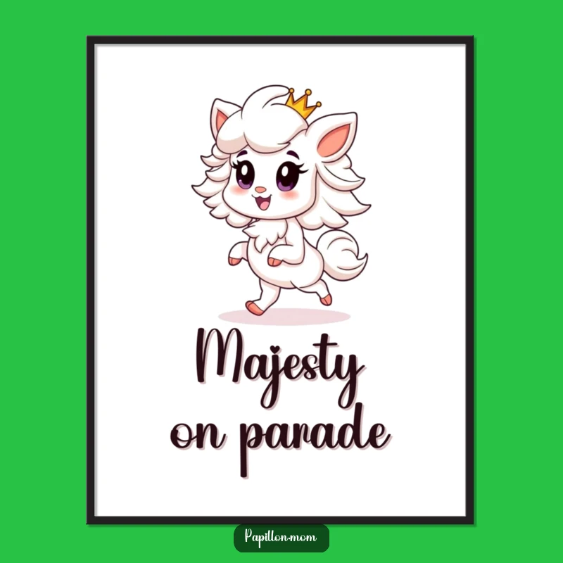 Funny Papillon Poster: Regal Dog with Crown Art, Majestic Funny Gift