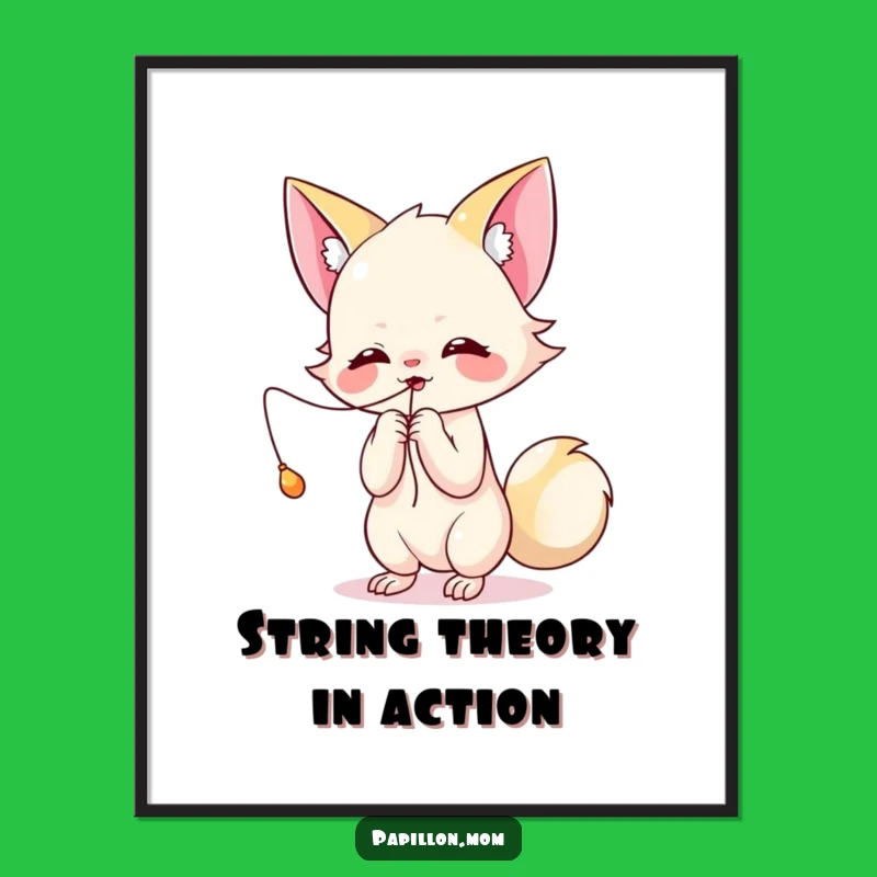 Funny Kawaii Papillon Play Poster: Batting string art, lively decor and a funny gift.