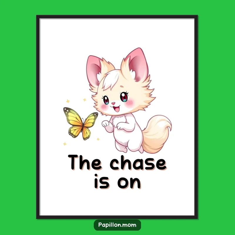 Funny Papillon Lady Poster: Butterfly Chase – Whimsical Wall Art!