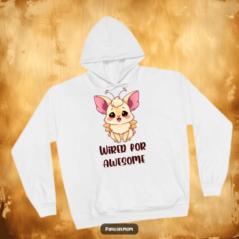 Funny Papillon Lady Hoodie, delicate antennae twitching with infectious excitement, offering warmth and a humorous, joyful vibe.