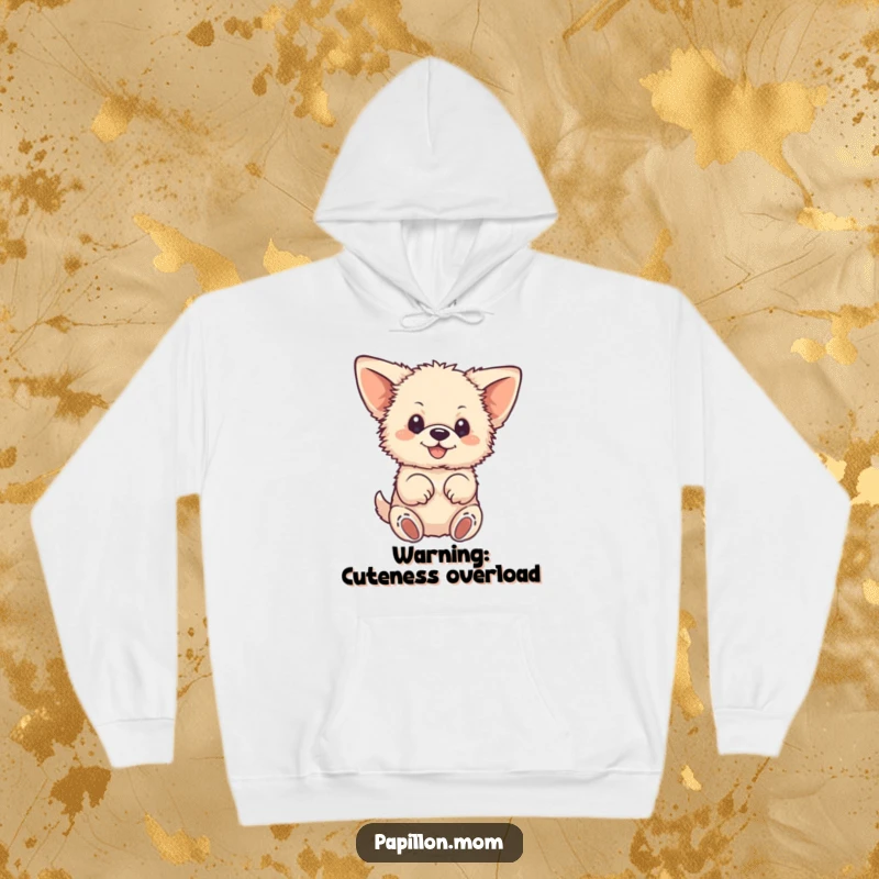 Funny hoodie showing a small, fluffy dog with noticeably large ears, captured in the act of happily fluttering its paws, a symbol of pure canine bliss.