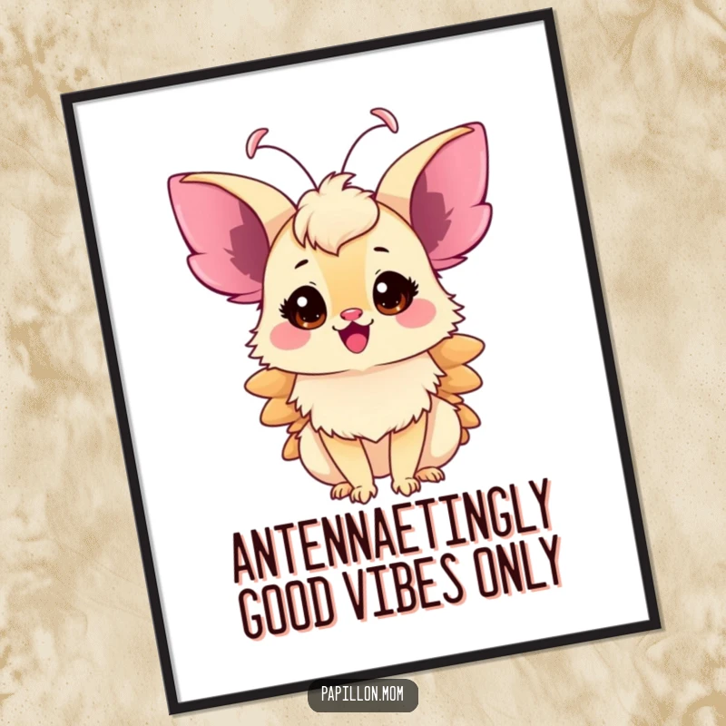 Funny Free Printable Wall Art: A Papillon lady animal with antennae twitching wildly, capturing a moment of pure, unbridled excitement.