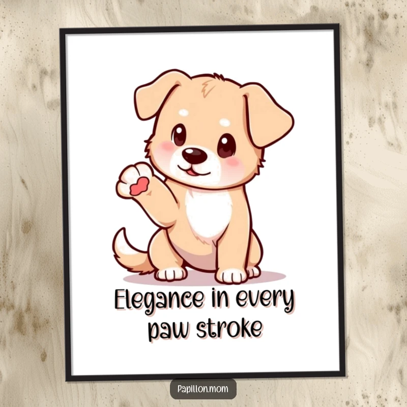 Funny Free Printable Wall Art of a dog striking a delicate pose with one paw elegantly extended, adding sophistication