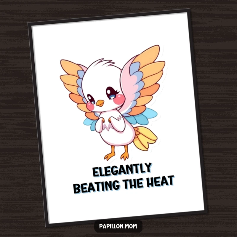 Funny Free Printable Wall Art: Cute Papillon dog with large, elegant wings gracefully fanning itself, exuding sophistication.