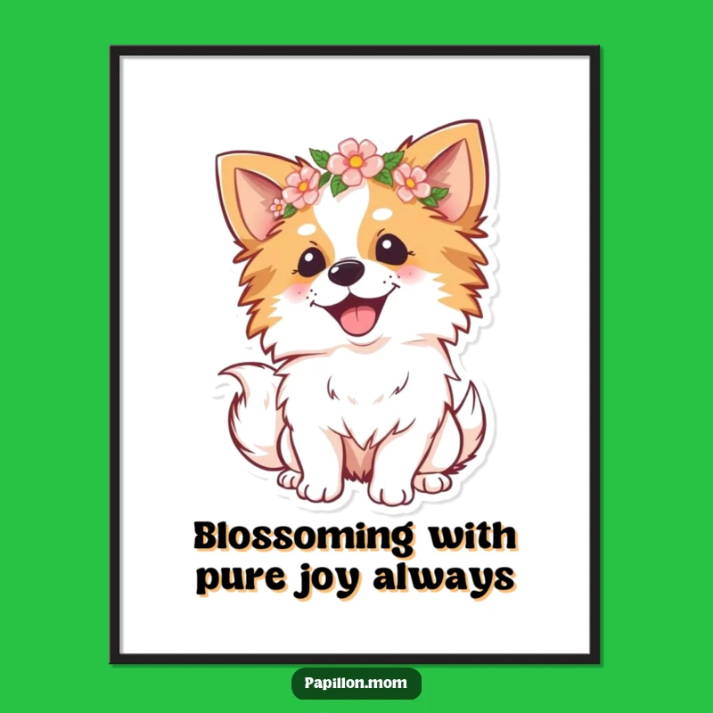 Free Printable Papillon Art: Joyful Flower Crown Dog Wall Decor Downloadable