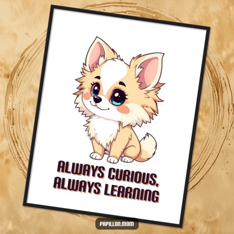 Funny Free Printable Papillon Lady Wall Art, with an inquisitive tilt of her head, a curious piece.