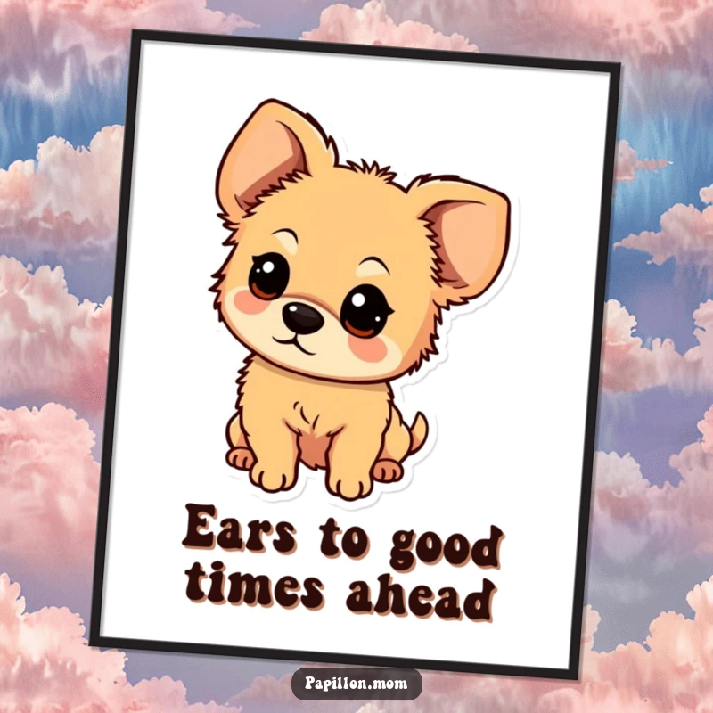 Funny Free Printable Wall Art: A small, fluffy dog character with large, floppy ears, looking around curiously.