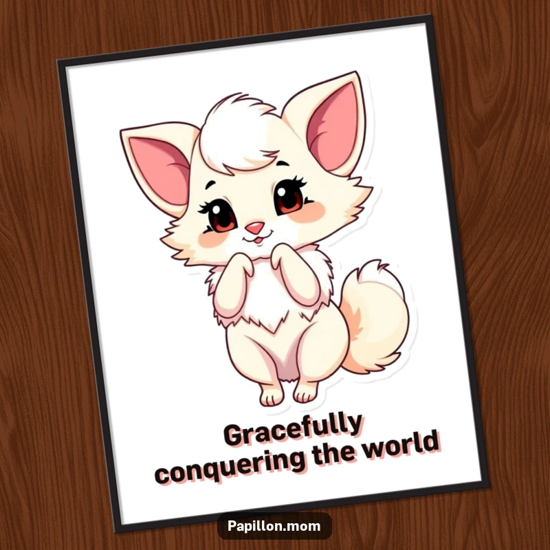 Funny Free Printable Wall Art: Papillon dog performing a graceful little bow. An elegant and charming downloadable art print.