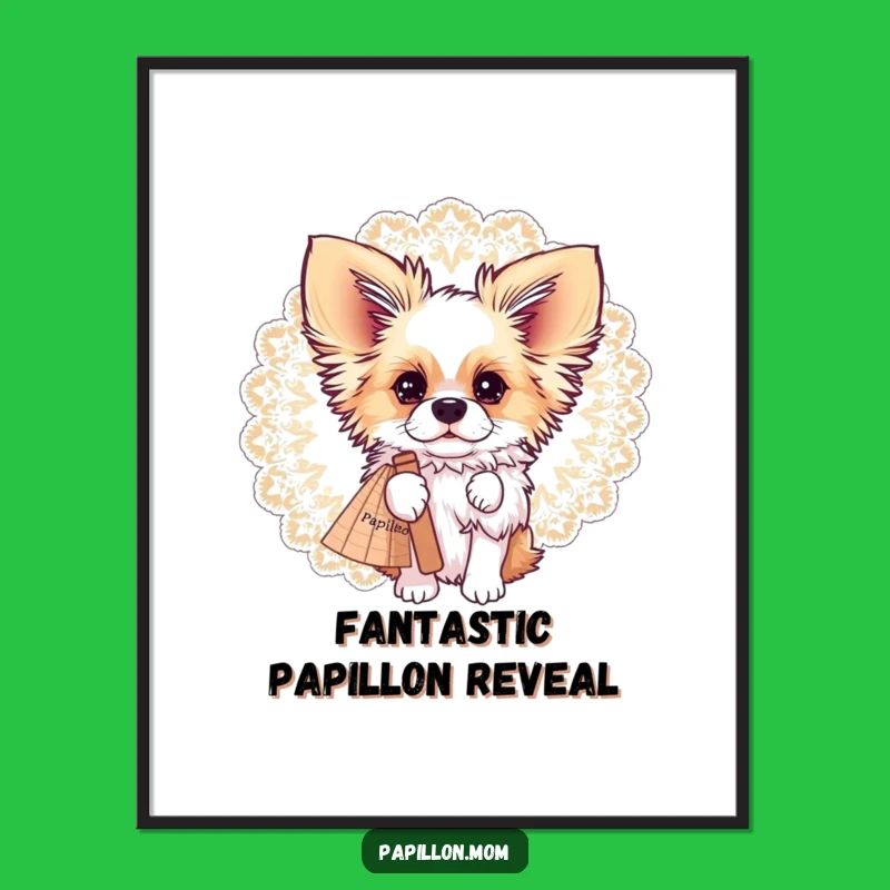 Free Printable Wall Art Papillon Dog Lace Fan - Downloadable Art Gift