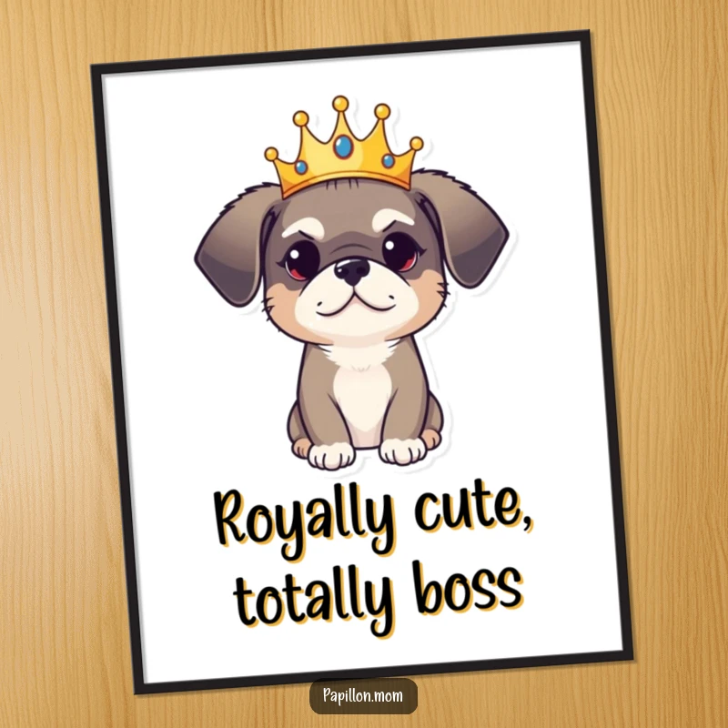 Funny Free Printable Wall Art: A dog adorned with a tiny crown, possessing a regal yet undeniably playful demeanor.