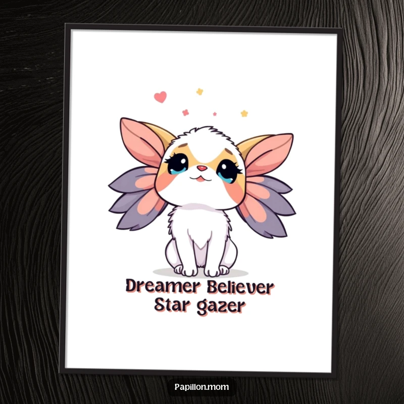 Free Printable Wall Art: Papillon dog looking up at the sky with wonder. A dreamy and inspiring downloadable art print.