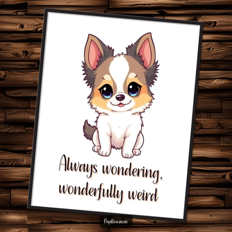 Funny Free Printable Wall Art: A Papillon dog with a wide-eyed, curious expression, inviting attention and smiles.