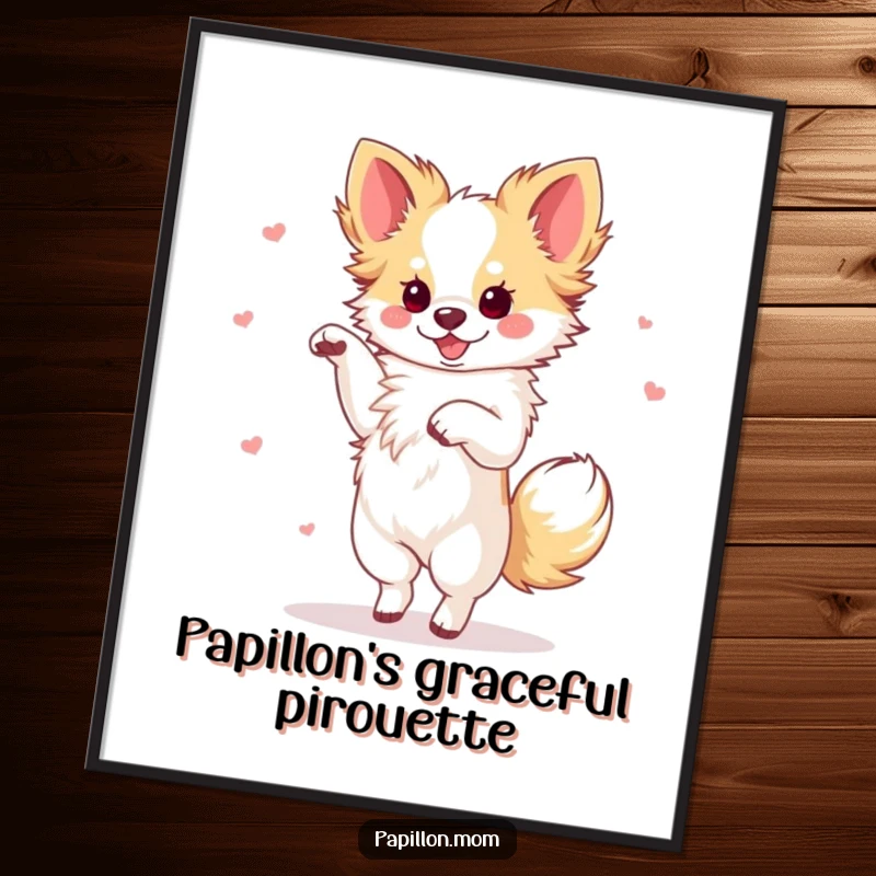 Funny Free Printable Wall Art: A Papillon dog dances with fluid, graceful movements and a spectacular flourish.