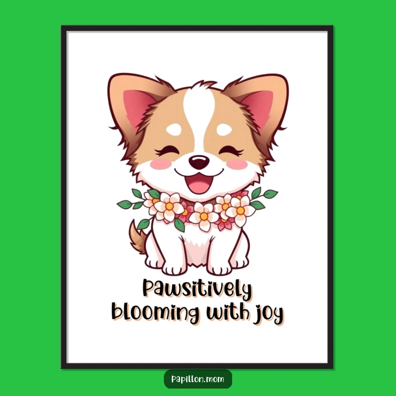 Free Printable Papillon Wall Art: Funny Dog Flower Garland Downloadable Art Decor
