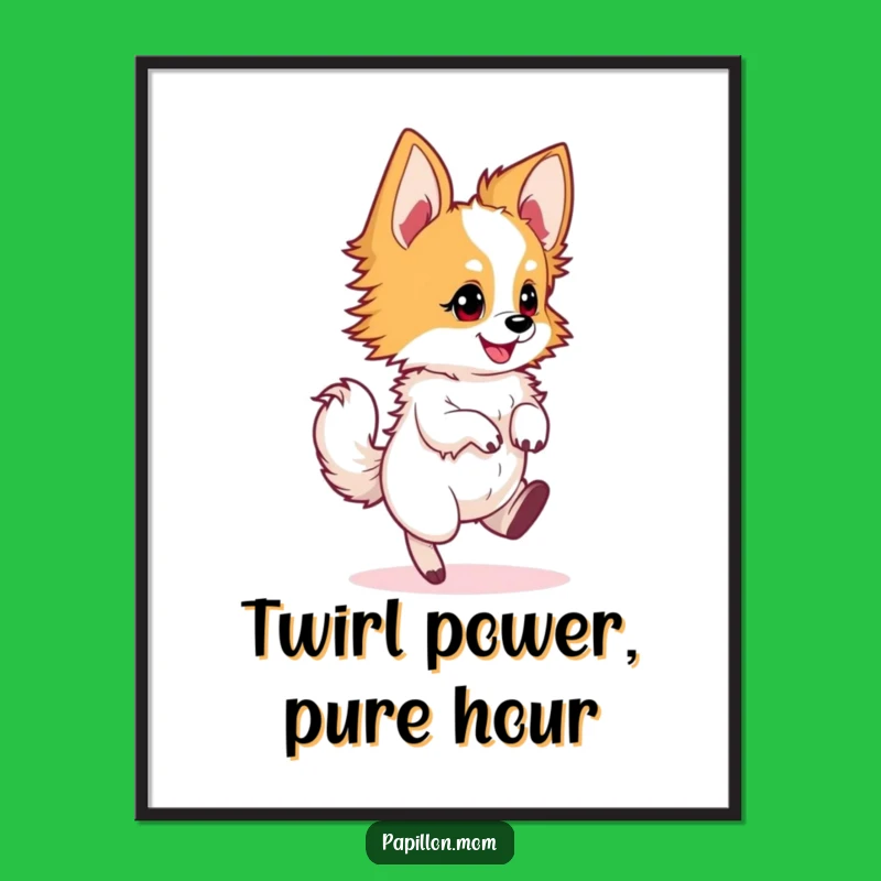 Funny Free Printable Wall Art: Energetic Papillon Dog Twirling - Whimsical Downloadable Art