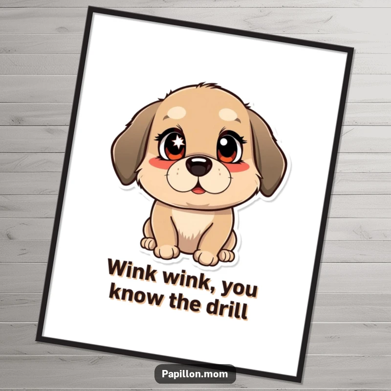 Funny Free Printable Wall Art of a dog winking with a bright, mischievous sparkle, adding playful decor