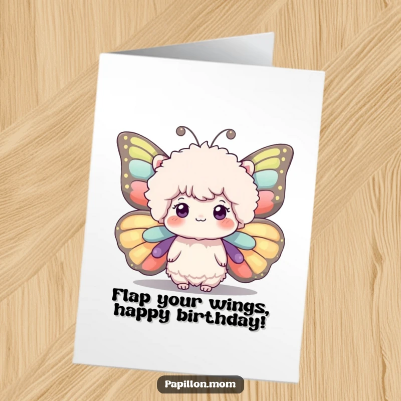 Funny Free Printable Birthday Card: A fluffy, cute head adorned with large, beautifully expressive, and vibrant butterfly wings.