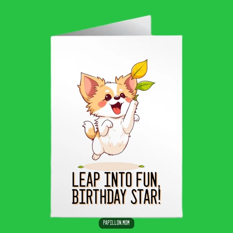Free Printable Birthday Card Funny Papillon Dog Leaf Catch - Downloadable Gift