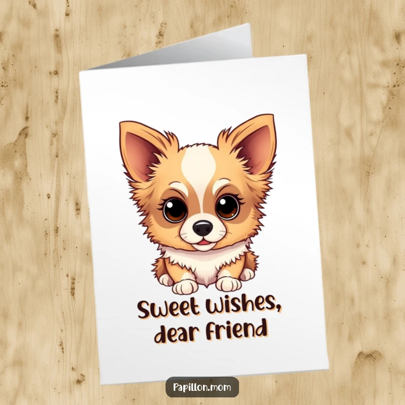 Funny Free Printable Birthday Card: A Papillon dog looking up with a sweet, inquisitive gaze, full of affection.