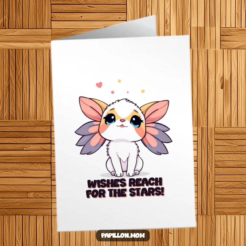Free Printable Birthday Card: Papillon dog looking up at the sky with wonder. A magical and thoughtful downloadable gift.
