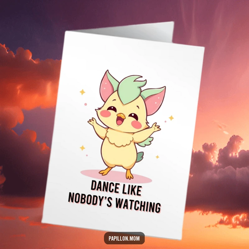 Funny Free Printable Papillon Birthday Card: Delighted dog performing a charming little dance doodle.