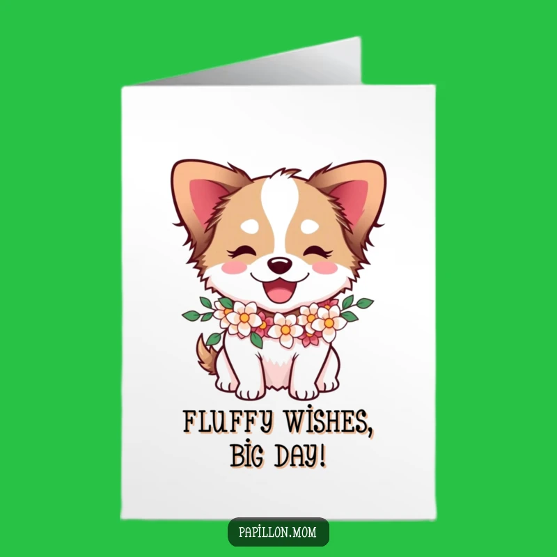 Free Printable Papillon Birthday Card: Funny Dog Flower Garland DIY Downloadable Gift