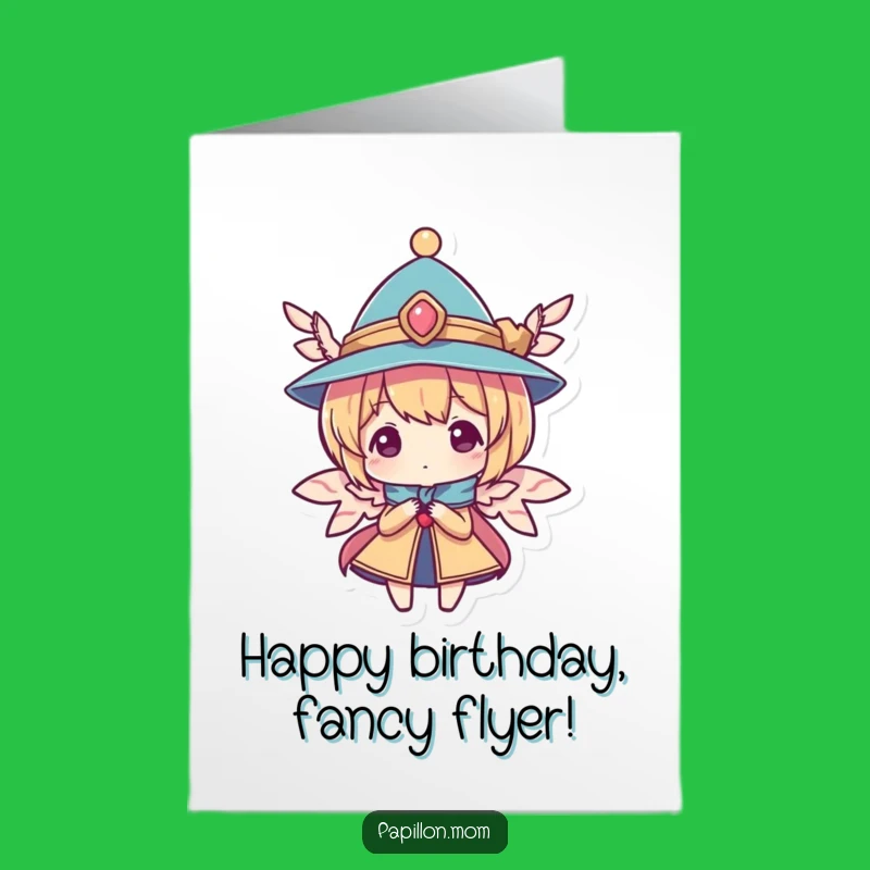 Free Printable Birthday Card: Hat & Wings Character, Funny Downloadable Greeting for a Classy Celebration