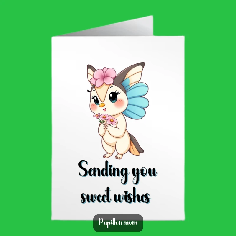 Free Printable Kawaii Papillon Birthday Card: Gentle Bloom Downloadable Gift