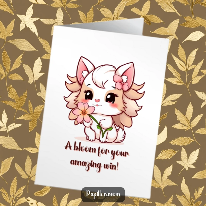 Funny Free Printable Papillon Lady Congratulations Card, offering a delicate flower with a gentle smile, celebrating achievements.