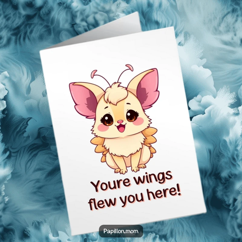 Funny Free Printable Congrats Card: A Papillon lady with antennae buzzing with excitement, perfect for any joyous announcement.