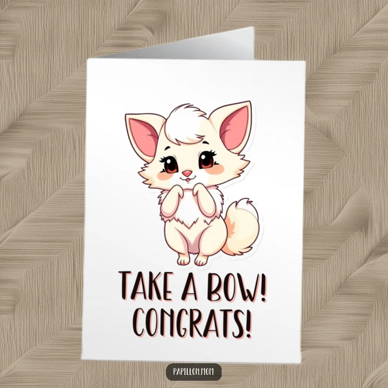 Funny Free Printable Congratulations Card: Papillon dog doing a graceful little bow. An elegant and humorous downloadable gift.