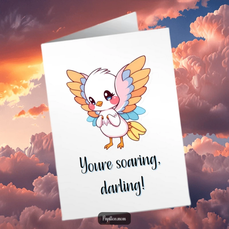 Funny Free Printable Congratulations Card: Adorable Papillon with elegant wings, fanning itself with poise, fit for a classy winner.