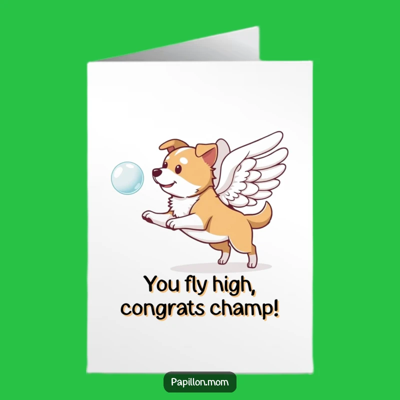 Free Printable Congrats Card: Winged Dog Bubbles, Playful Downloadable for Success