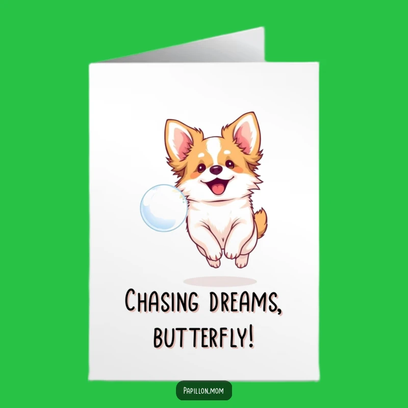 Free Printable Congratulations Card: Papillon Dog Bubble Chase for a Playful Greeting