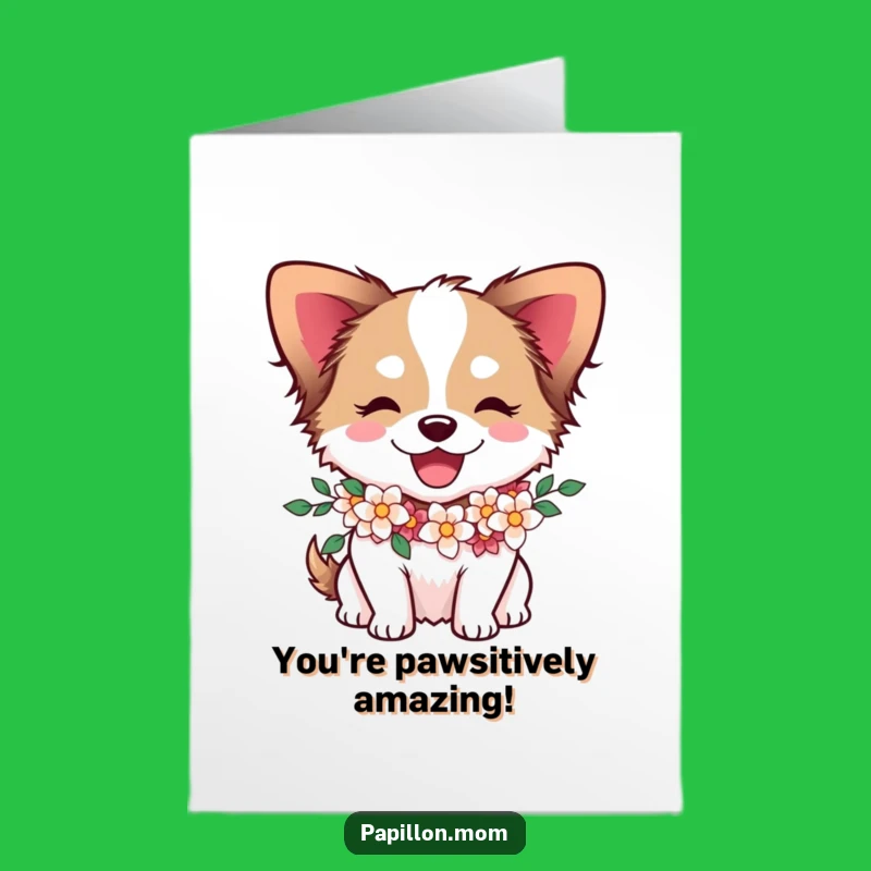 Free Printable Papillon Congrats Card: Funny Dog Flower Garland DIY Downloadable Gift