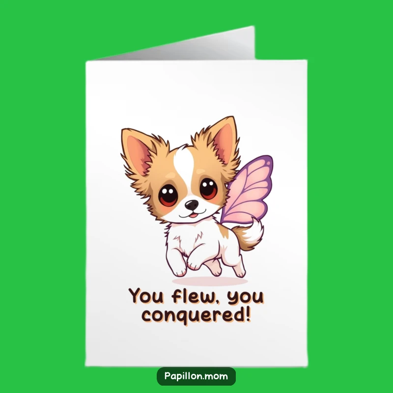 Free Printable Papillon Congratulations Card: Funny Dog Leap Downloadable Gift