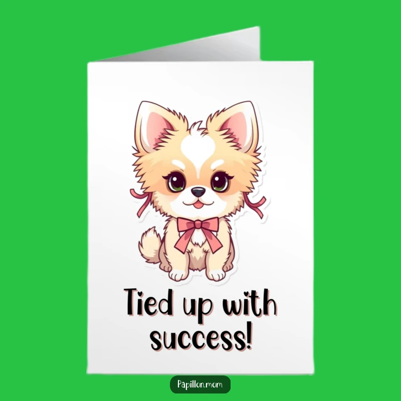 Free Printable Congrats Card: Ribboned Papillon Dog - Stylish Downloadable Gift