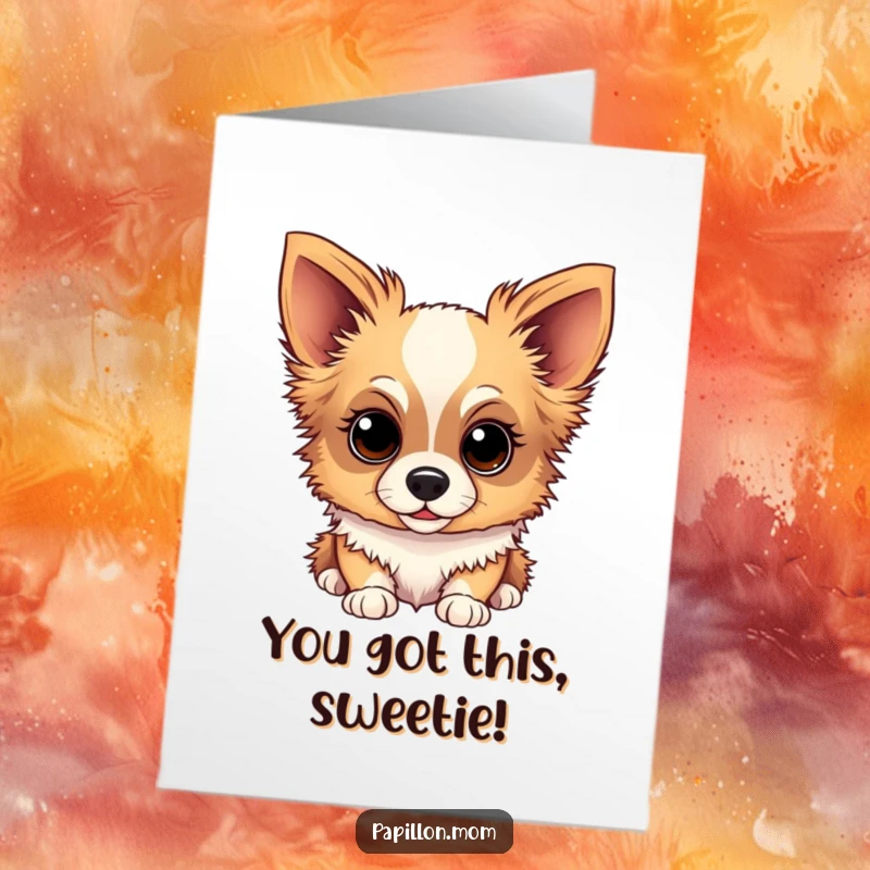 Funny Free Printable Congratulations Card: A Papillon dog with a sweet, slightly inquisitive gaze, conveying pride.