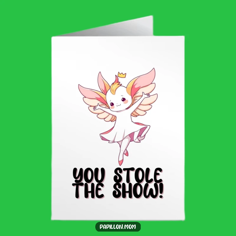 Free Printable Congrats Card: Graceful Papillon Lady Twirl - Elegant Downloadable!
