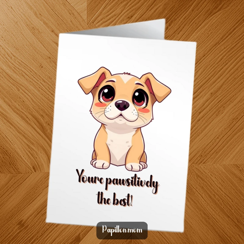 Funny Free Printable Thank You Card: A dog looks up with wide, adoring eyes, conveying heartfelt thanks.