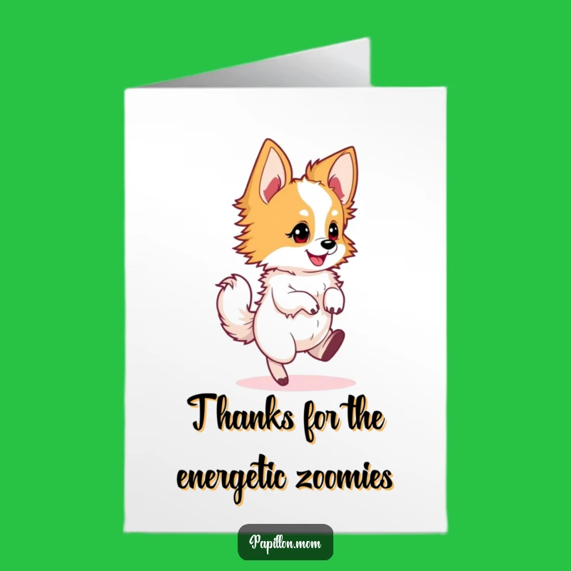 Free Printable Thank You Card: Energetic Papillon Dog Twirling - Fun Downloadable Gift