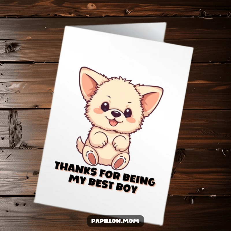 Funny Free Printable Thank You Card showcasing a fluffy dog with large ears fluttering its paws gratefully