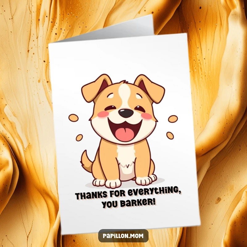 Funny Free Printable Thank You Card: A dog barks with glee, expressing thanks in a playful, humorous way.