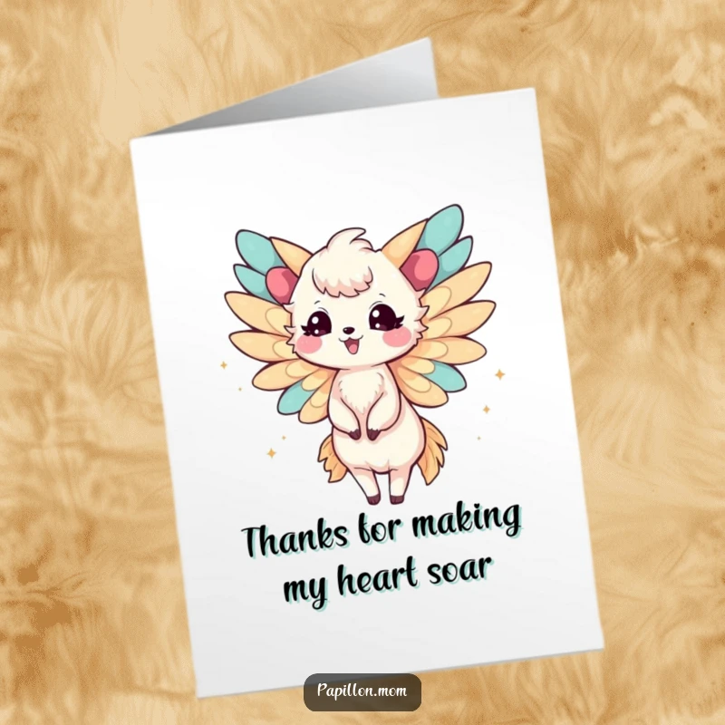 Funny Free Printable Papillon Lady Thank You Card with delicate wings fluttering joyfully, expressing sincere thanks.