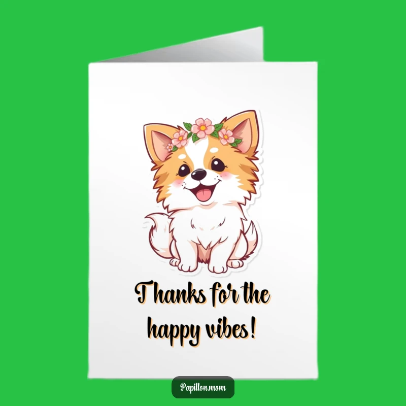 Free Printable Papillon Thank You Card: Joyful Flower Crown Dog Downloadable