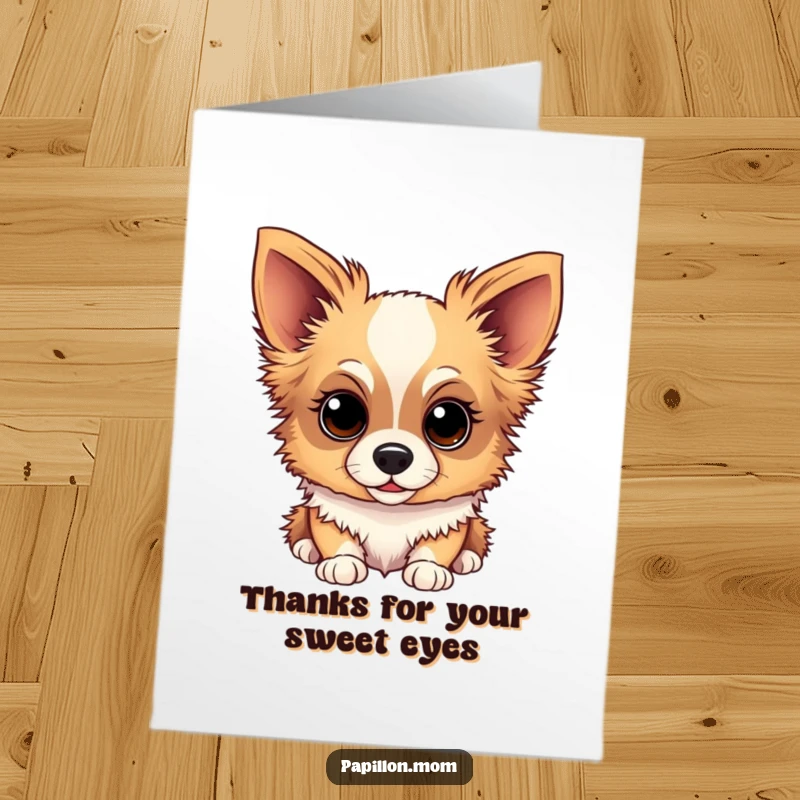 Funny Free Printable Thank You Card: A Papillon dog with a sweet, inquisitive gaze, expressing heartfelt thanks.
