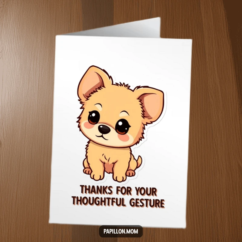 Funny Free Printable Thank You Card: A small, fluffy dog with large, floppy ears looking curiously, saying thanks.
