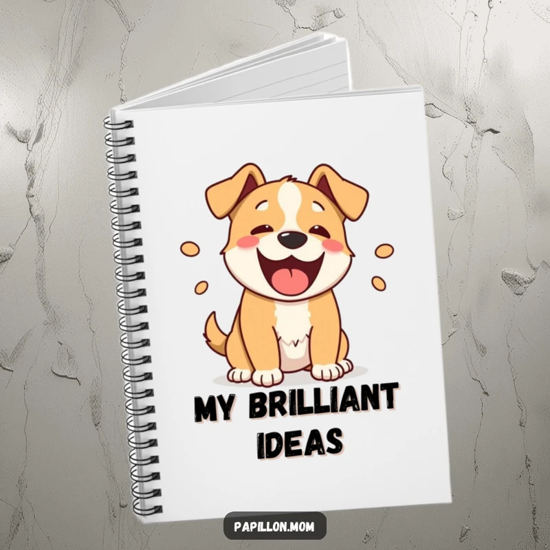 Funny barking dog notebook, featuring a happy dog with playful sound ovals, perfect for writing and drawing.